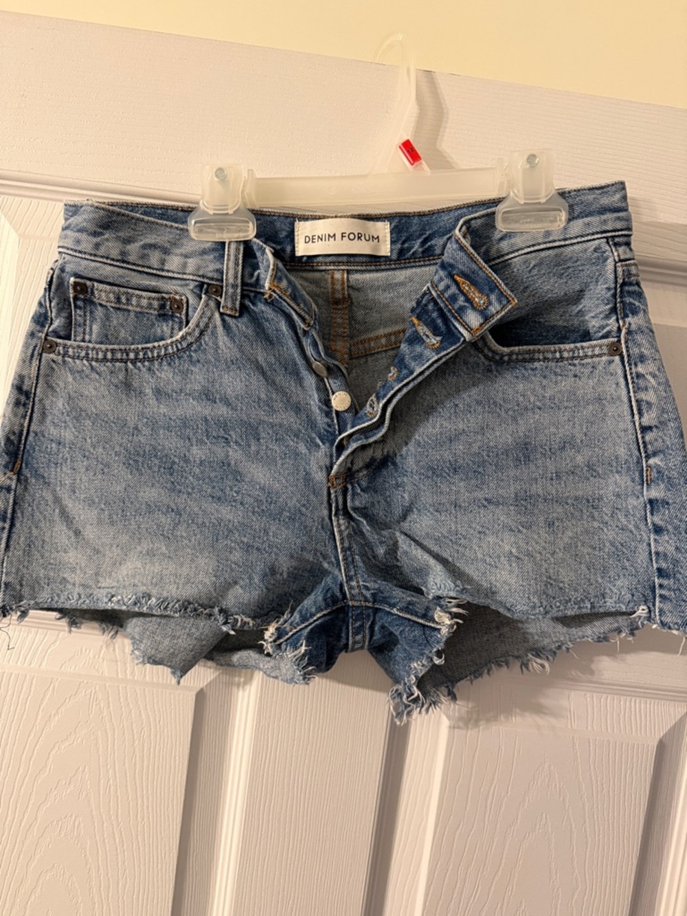 Denim Forum Light Blue Frayed Hem Denim Shorts